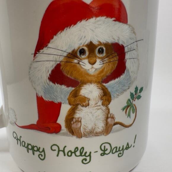 Hallmark Mugs Holly Days Merry Christmas Mouse Coffee Cup Japan 1983 12 oz VTG - Picture 2 of 10